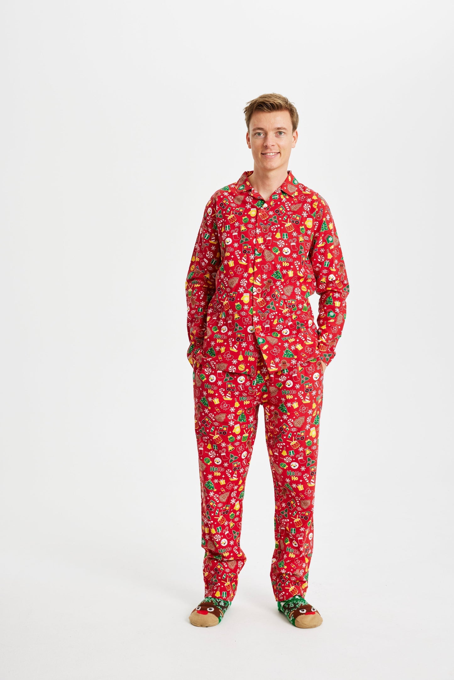 WW | Verrückter Weihnachts-Pyjama Flanell Rot - Herren
