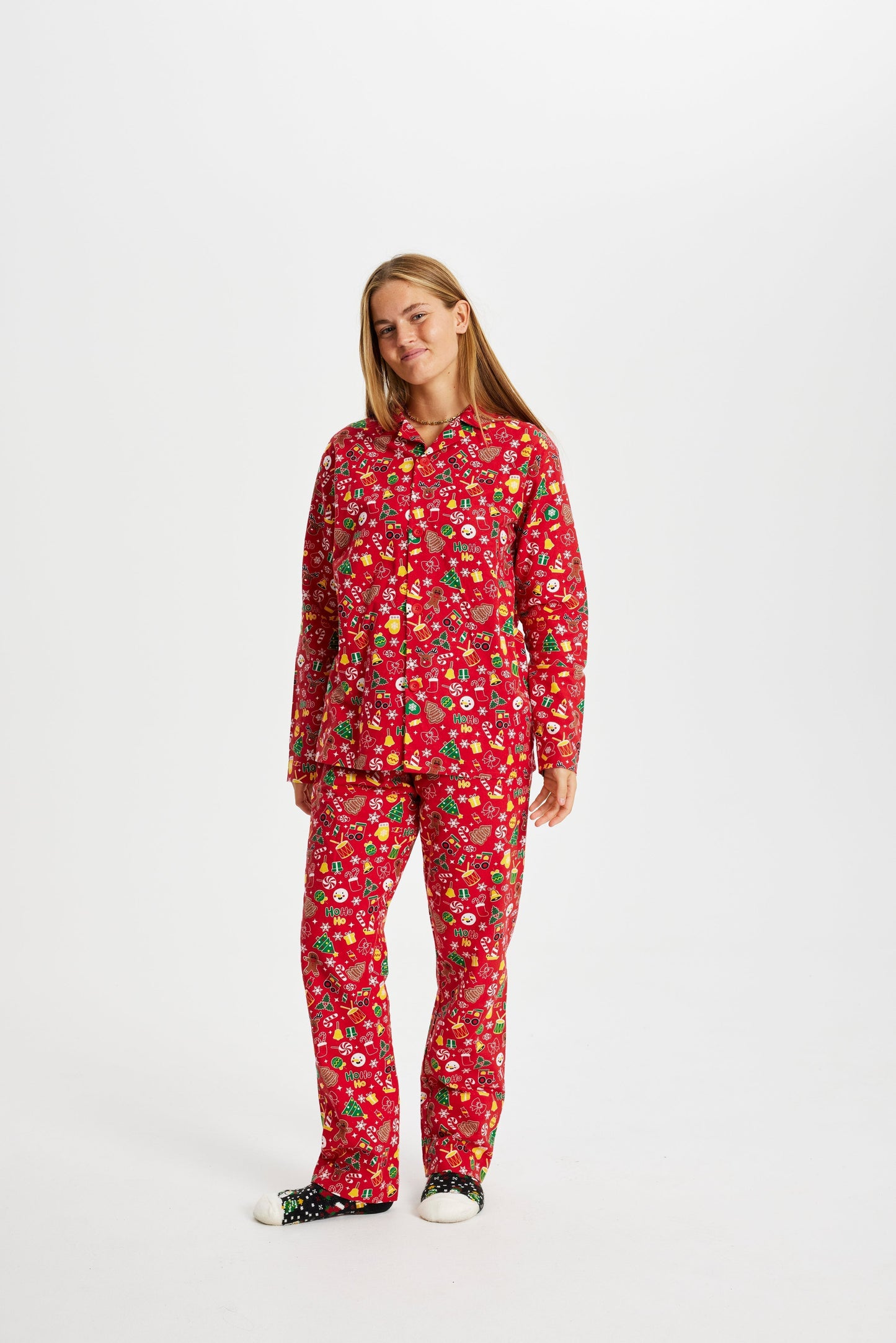 WW | Verrückter Weihnachts-Pyjama Flanell Rot - Damen