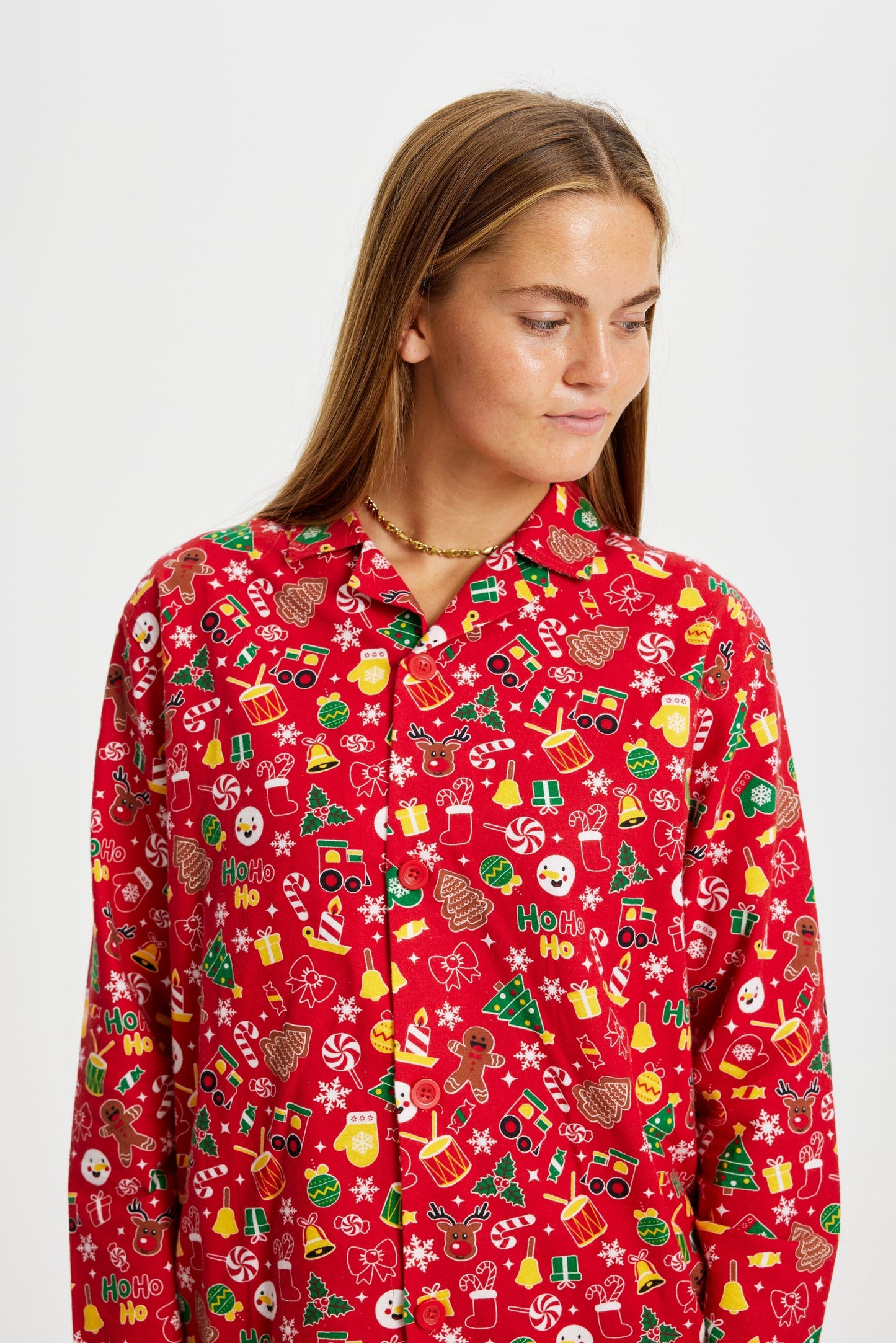 WW | Verrückter Weihnachts-Pyjama Flanell Rot - Damen
