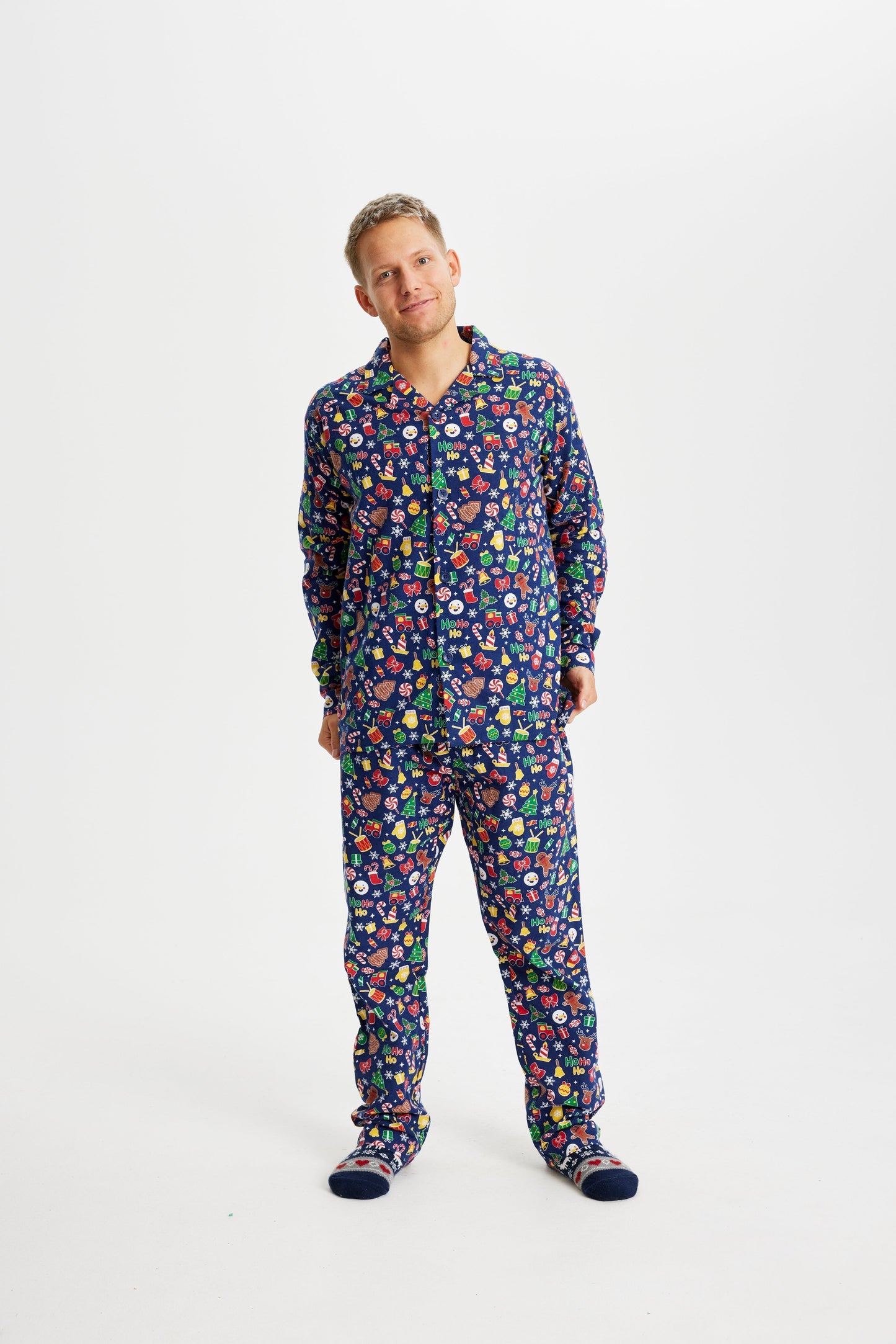 WW | Verrückter Weihnachts-Pyjama Flanell Blau - Herren
