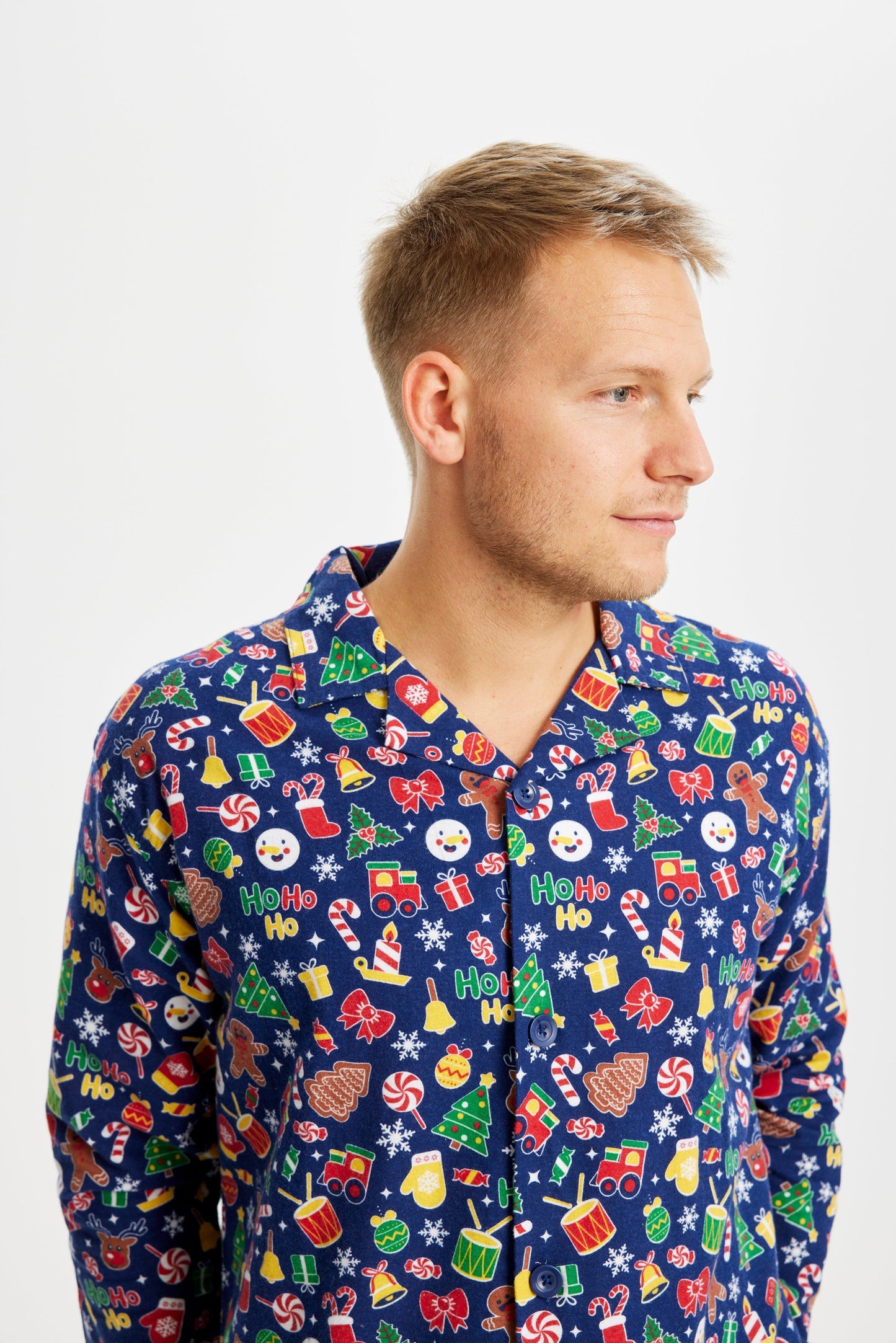 WW | Verrückter Weihnachts-Pyjama Flanell Blau - Herren