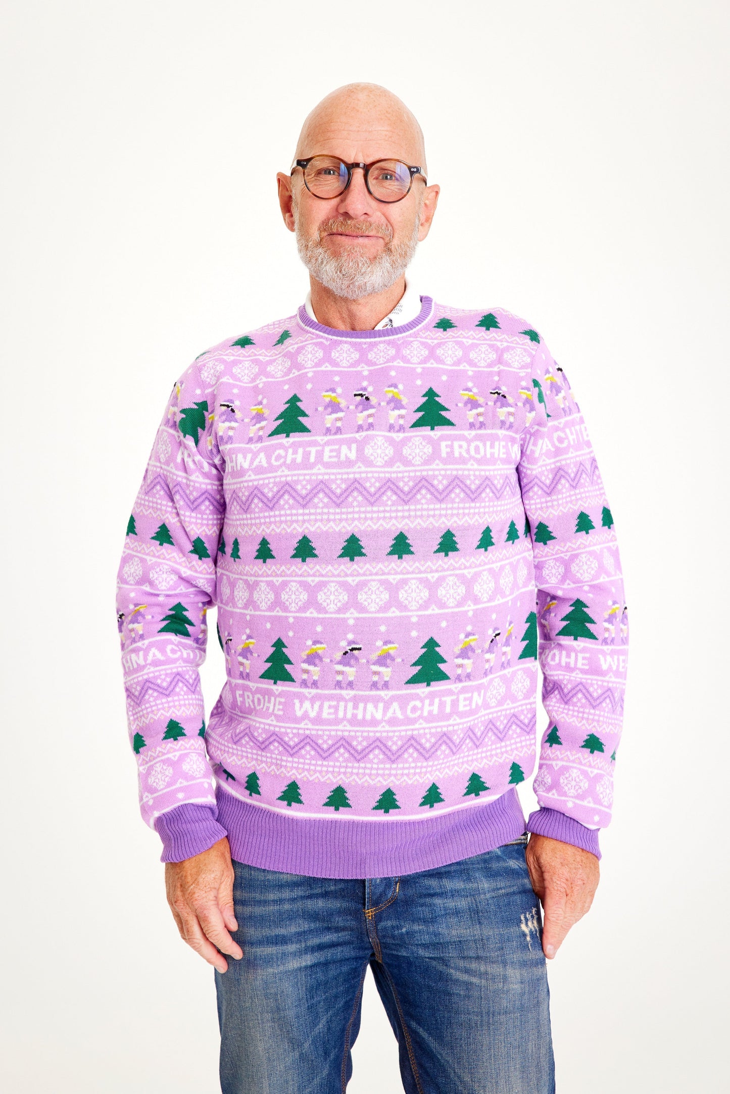 WW | Frohe Weihnachten Weihnachtsstrickpullover Lila - Herren
