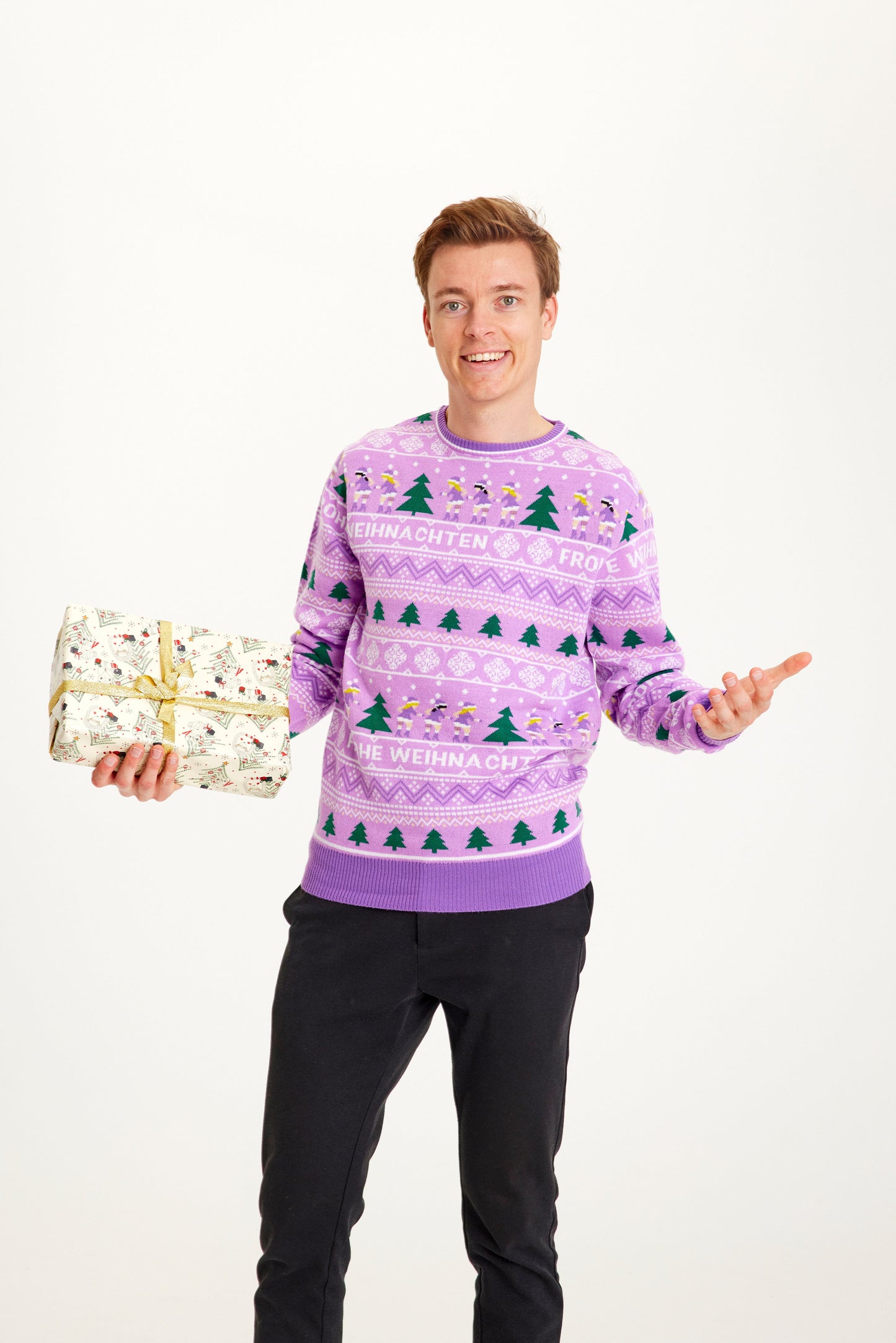 WW | Frohe Weihnachten Weihnachtsstrickpullover Lila - Herren