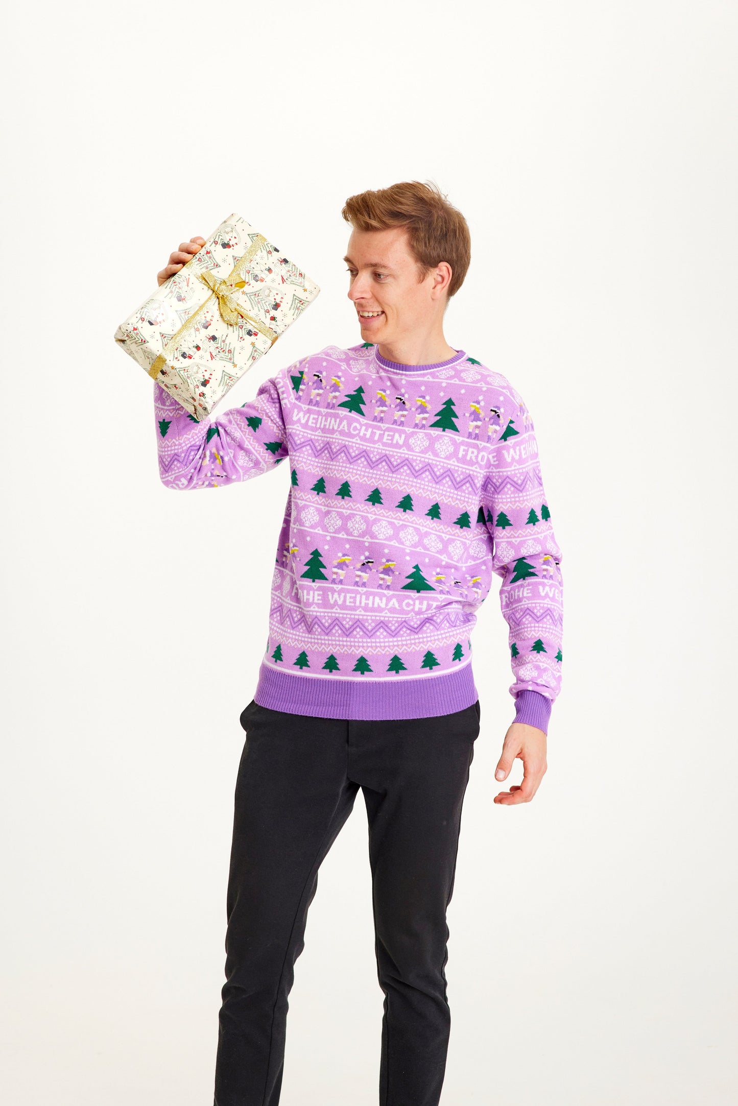 WW | Frohe Weihnachten Weihnachtsstrickpullover Lila - Herren