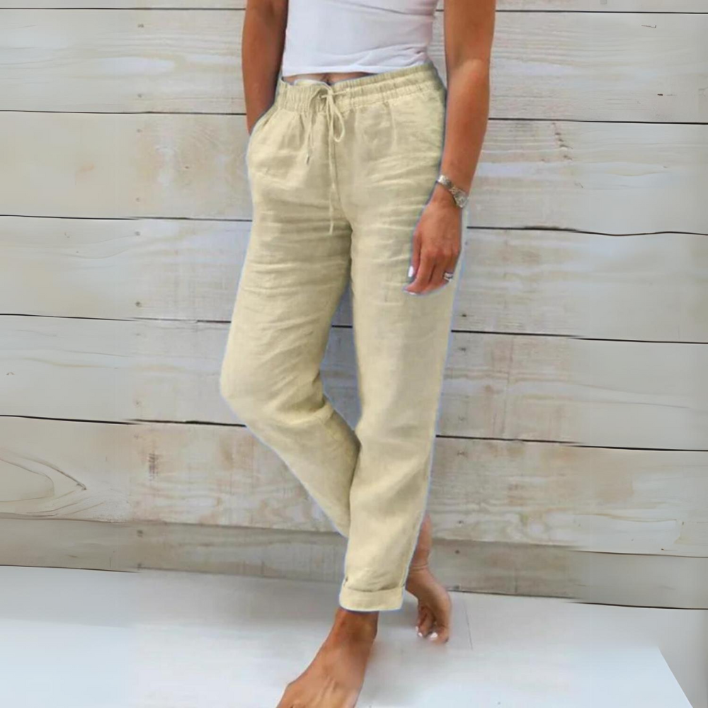 WW | Women's Cotton and Linen Trousers with Elastic Waistband