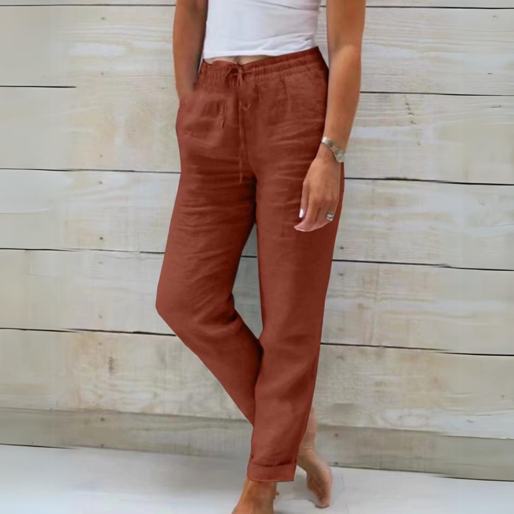 WW | Women's Cotton and Linen Trousers with Elastic Waistband