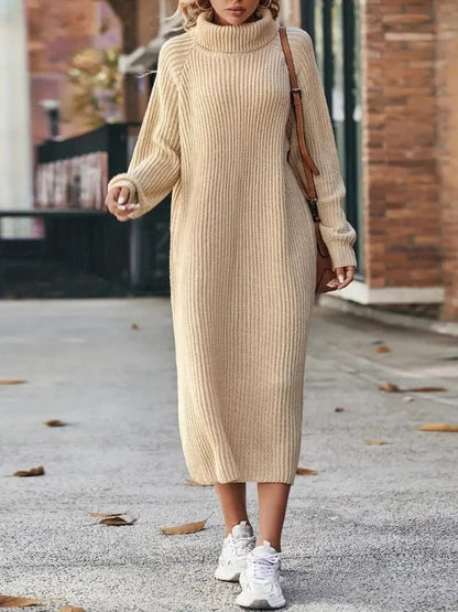 Elegant long dress with a straight cut and high collar