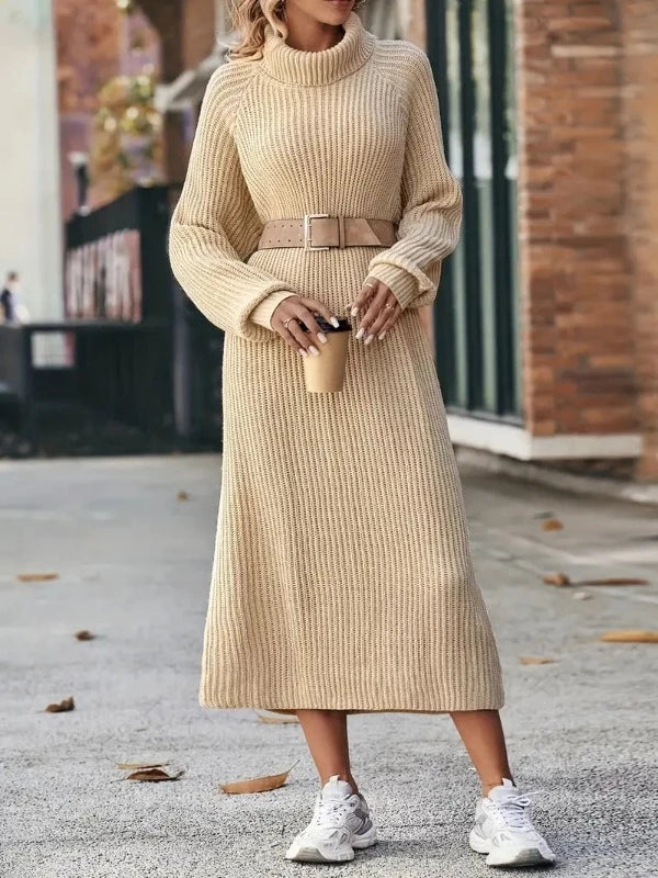 Elegant long dress with a straight cut and high collar
