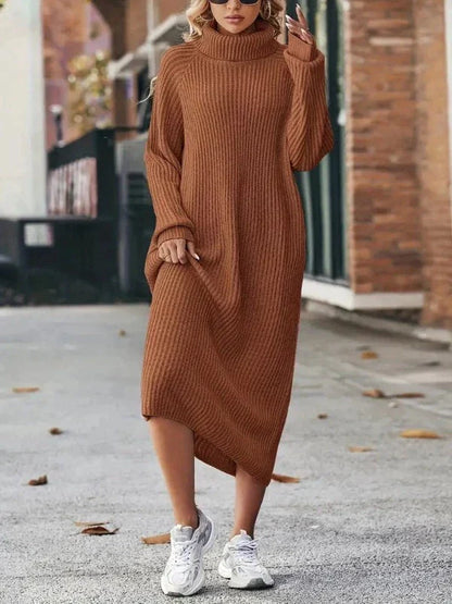 Elegant long dress with a straight cut and high collar