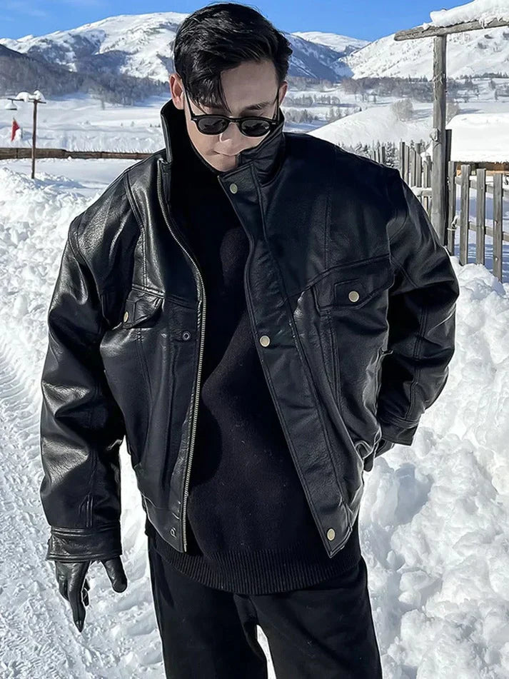WW | Zeitloser Herren-Ledermantel im Oversized-Fit für den Alltag