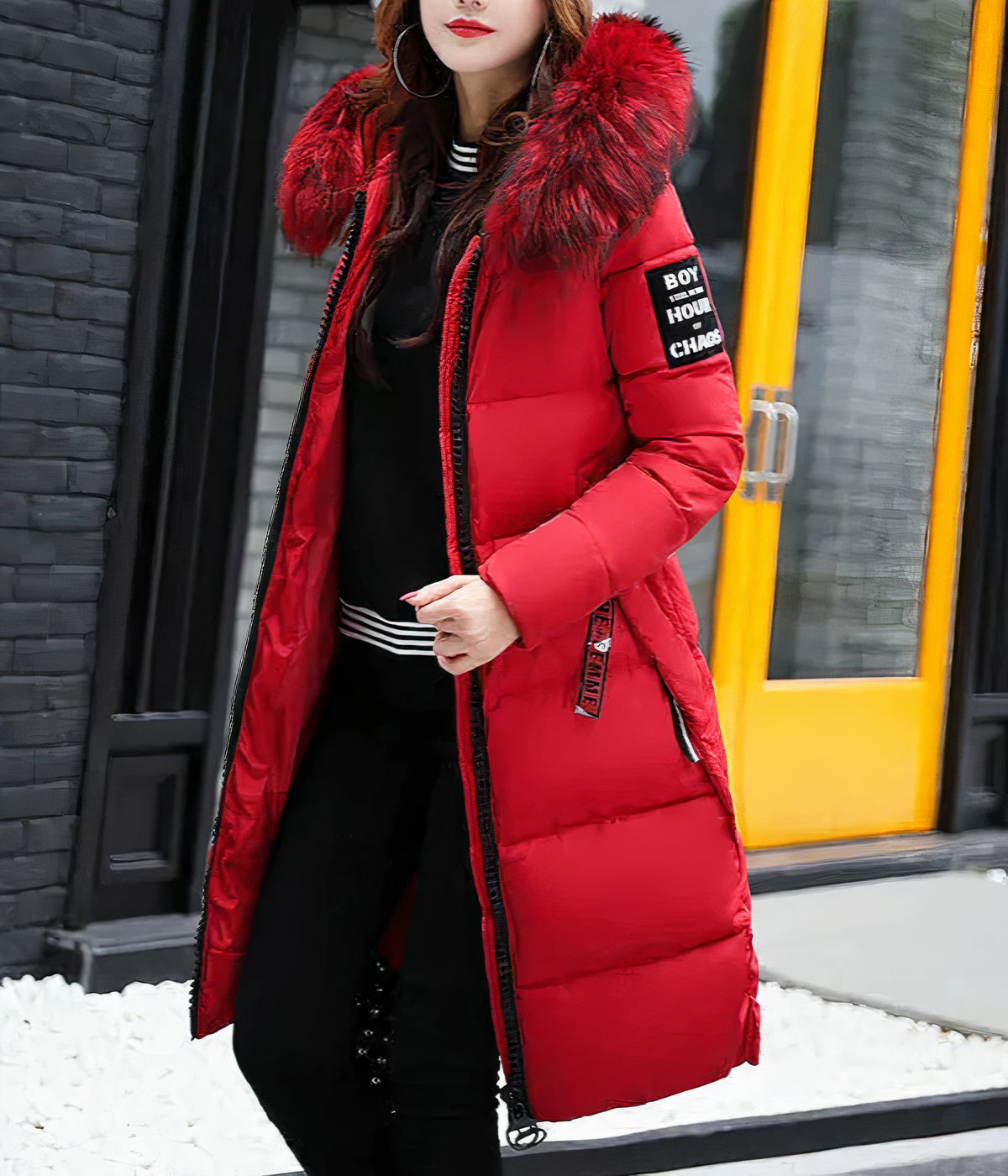 WW | Long Coat with Fur Collar