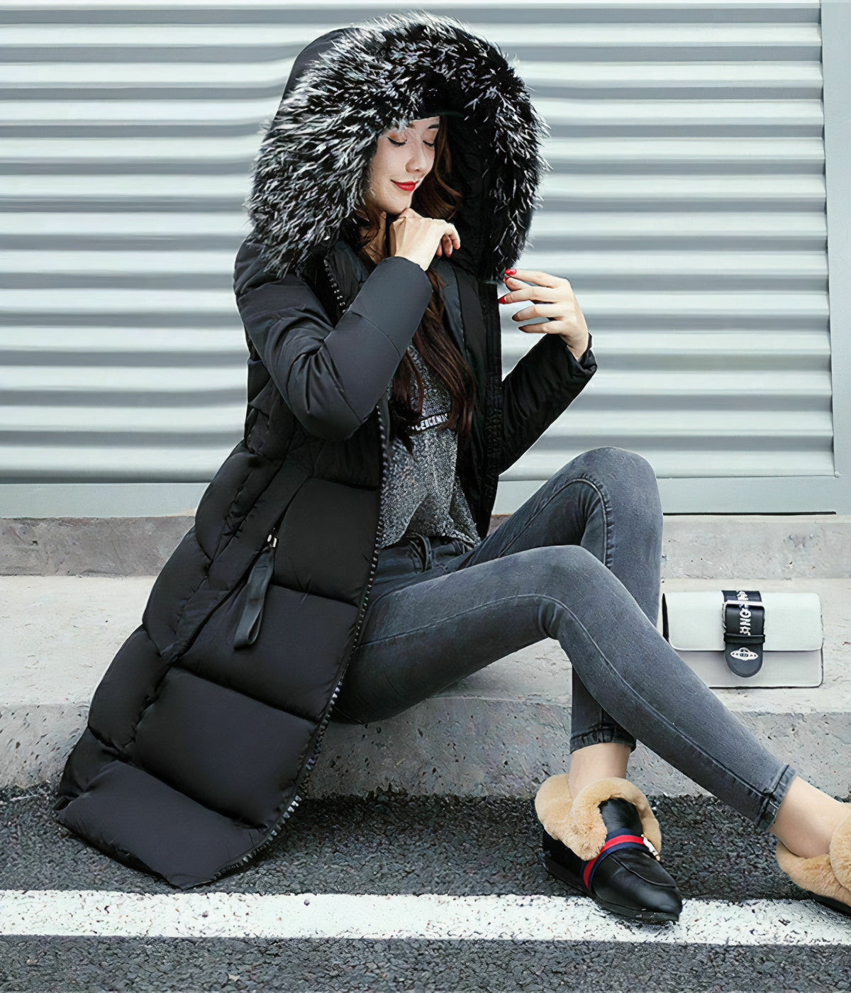 WW | Long Coat with Fur Collar