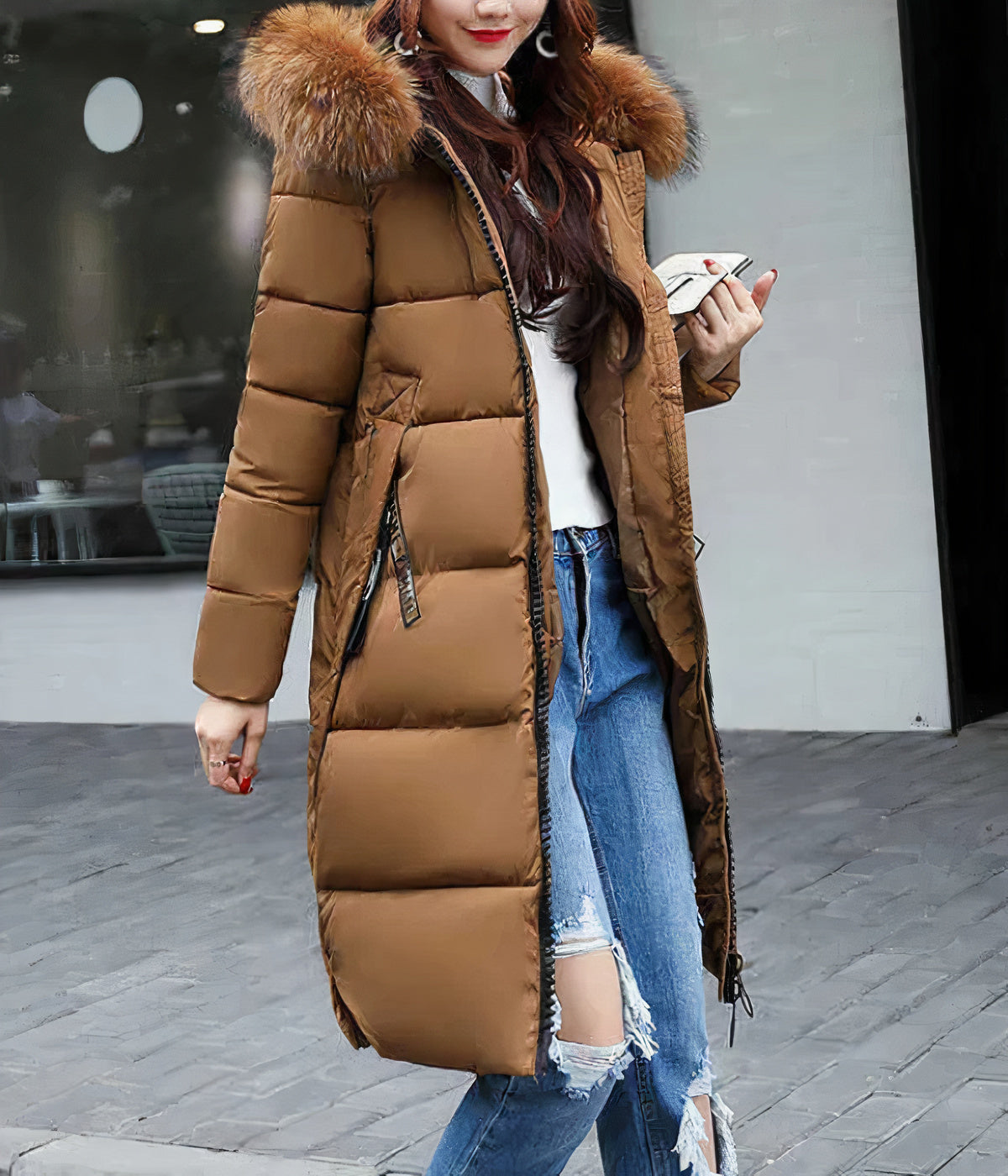 WW | Long Coat with Fur Collar