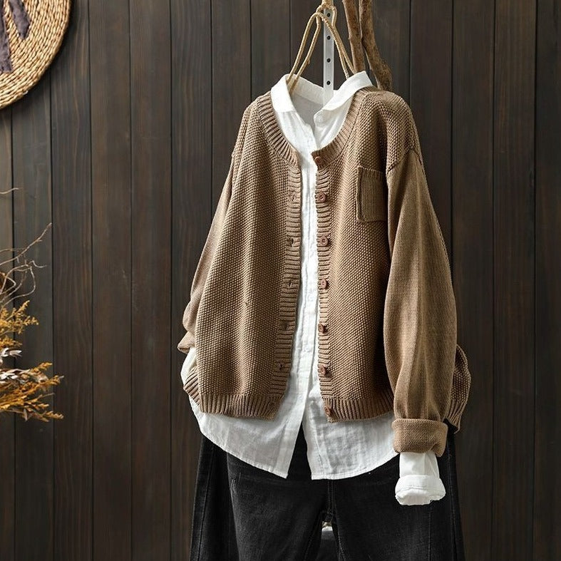 WW | Strickjacke Geknüpfte Weiche Qualität Lockerer Schnitt Knopfverschluss Mit Langen Ärmeln