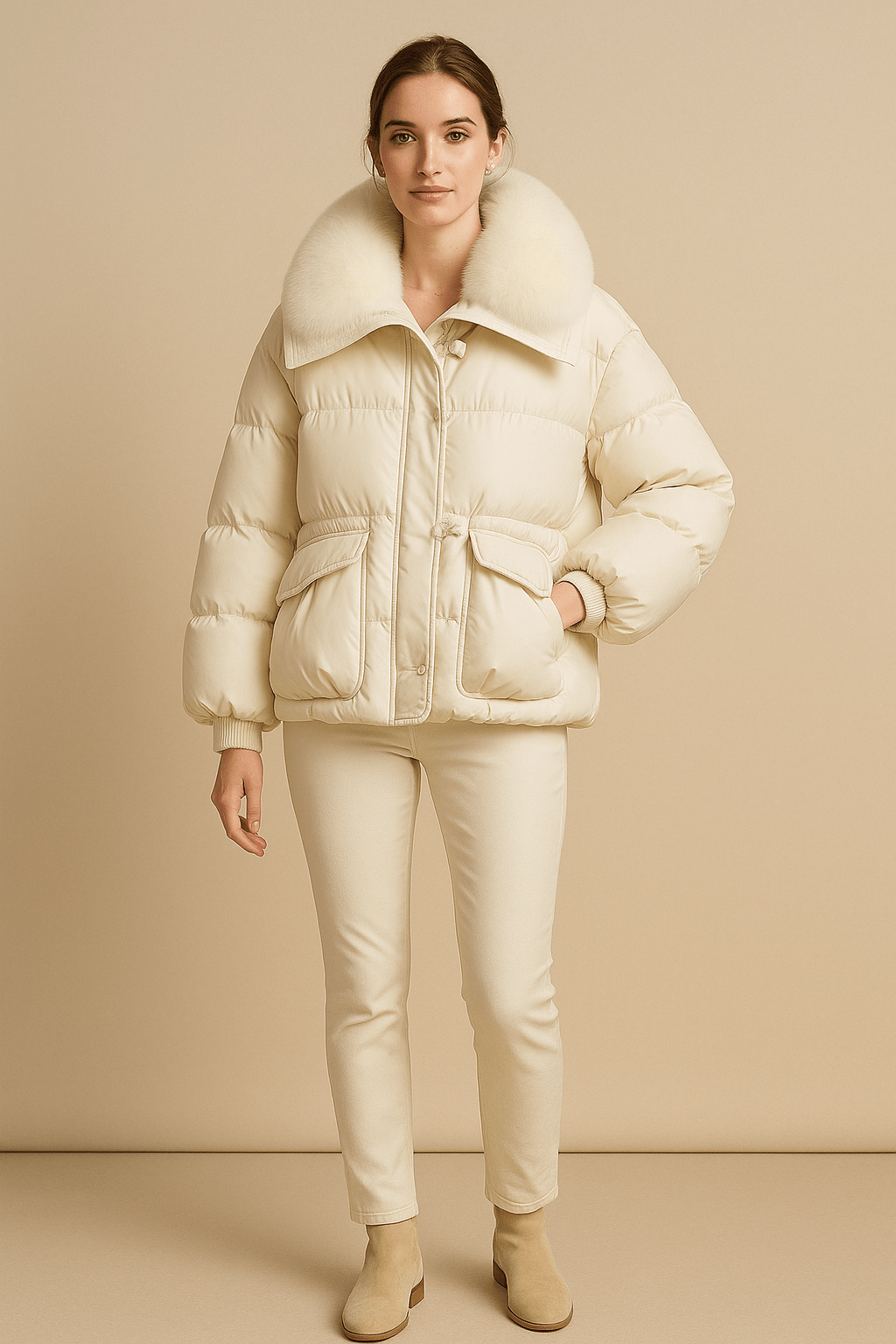 WW | Elegant Faux Fur Down Jacket