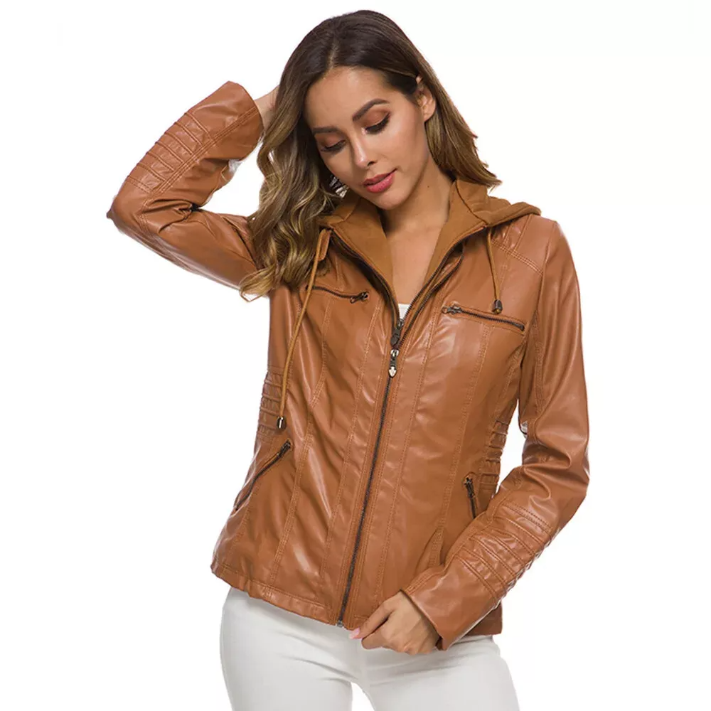 WW | Leather Jacket - With Hood - Slim Fit - Versatile & Stylish