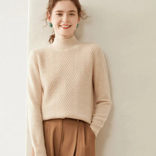 WW | Pullover mit Chevron-Muster und Mock Neck