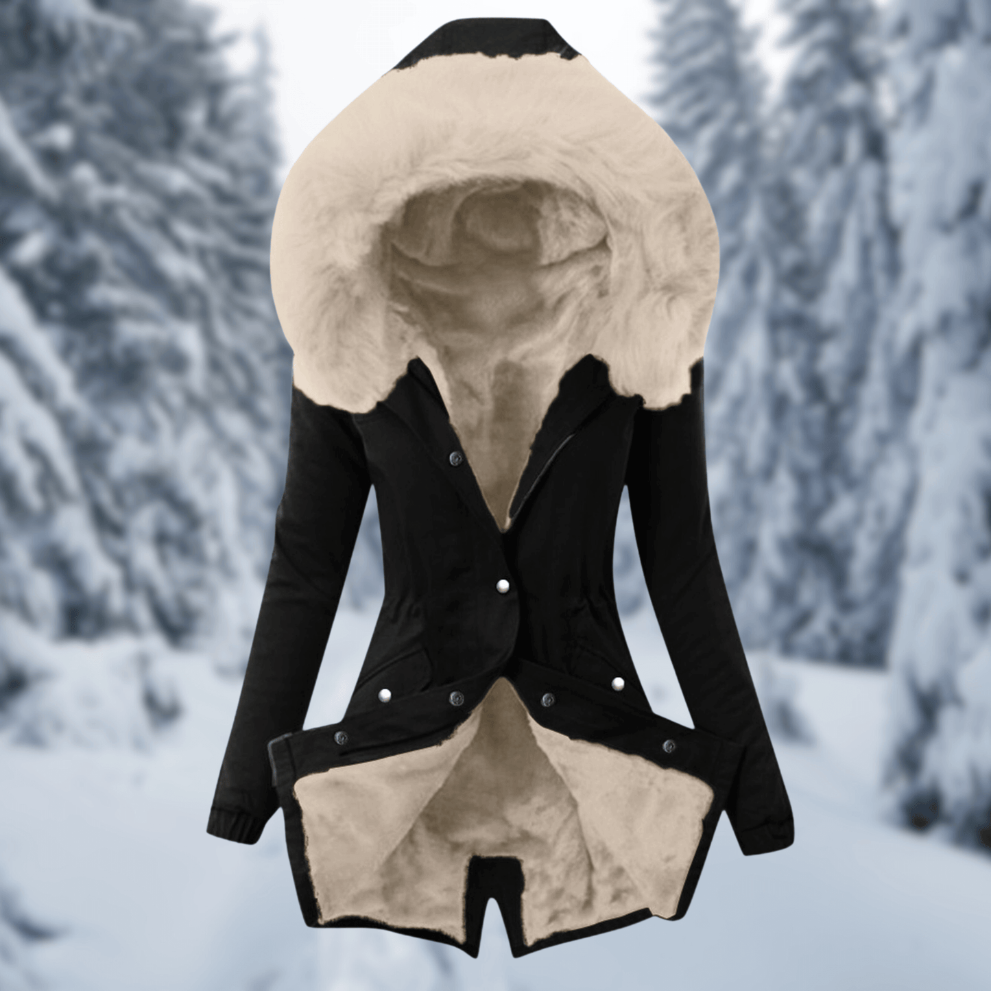 WW | Damen Baumwoll Winterjacke mit Kapuze und Pelzfütterung