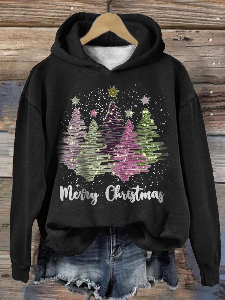 WW | Kapuzenpullover Damen Loose Fit Weihnachtsbaum Pullover Sweatshirt