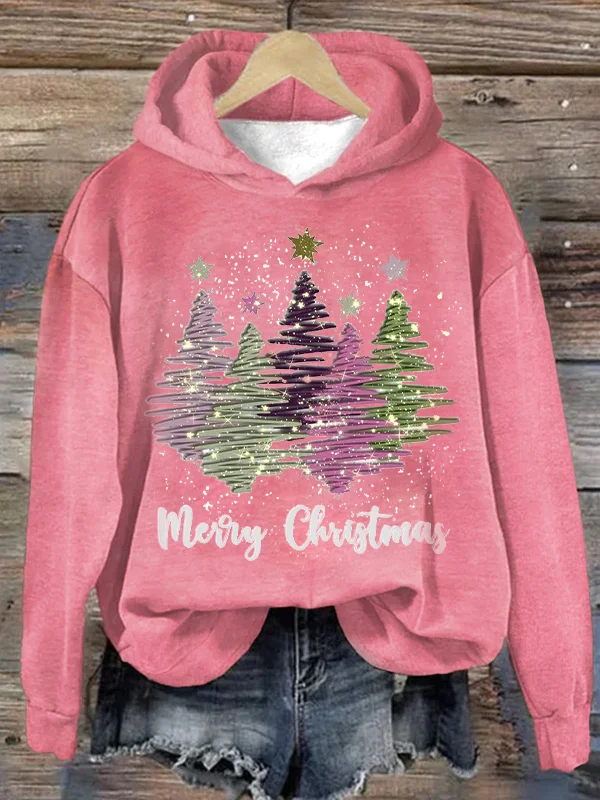 WW | Kapuzenpullover Damen Loose Fit Weihnachtsbaum Pullover Sweatshirt