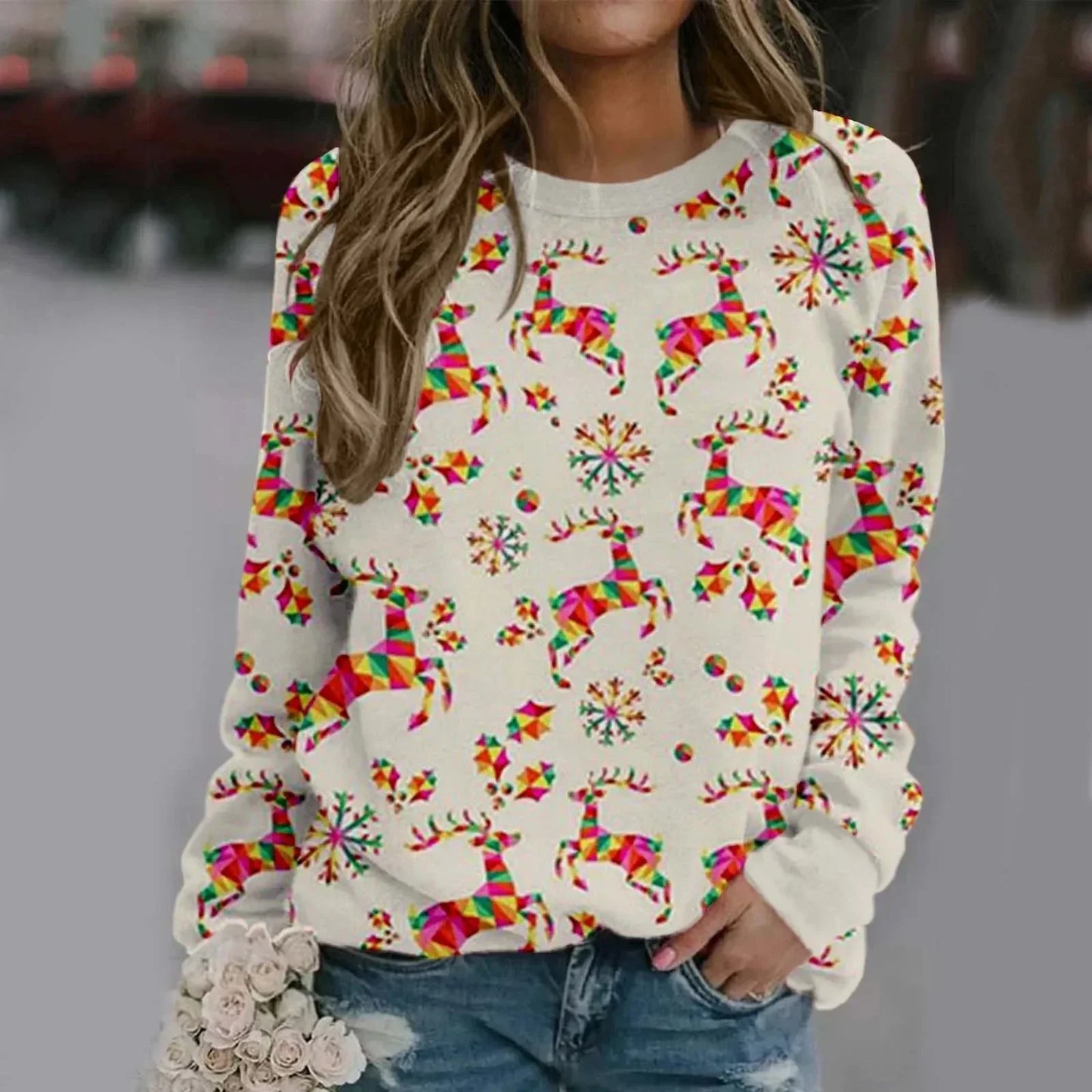 WW | Sweatshirt mit Santa-Druck - Bequemer 3D-Weihnachtspullover für die Feiertage