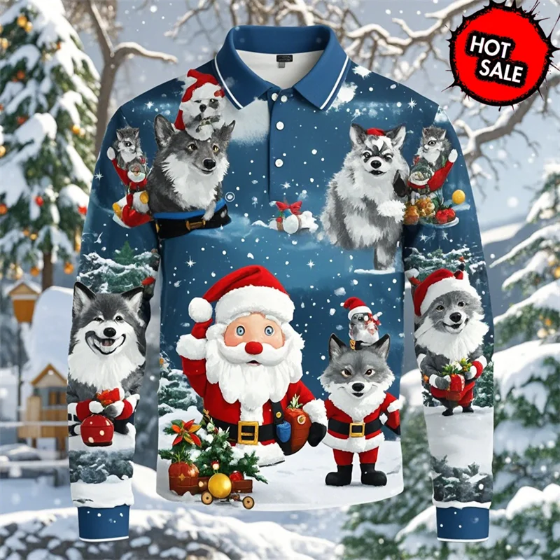 WW | Santa Claus Polo Shirt - Stylish Men's Polo Shirt with 3D Print & Breathable Cotton