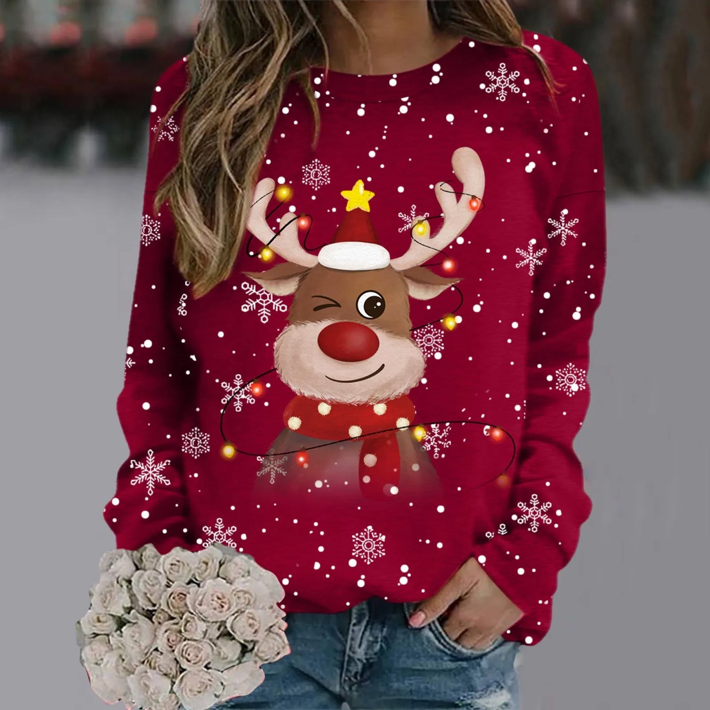 WW | Women's Christmas Sweater - Soft 3D Reindeer Design & Warm Comfort for the Holidays