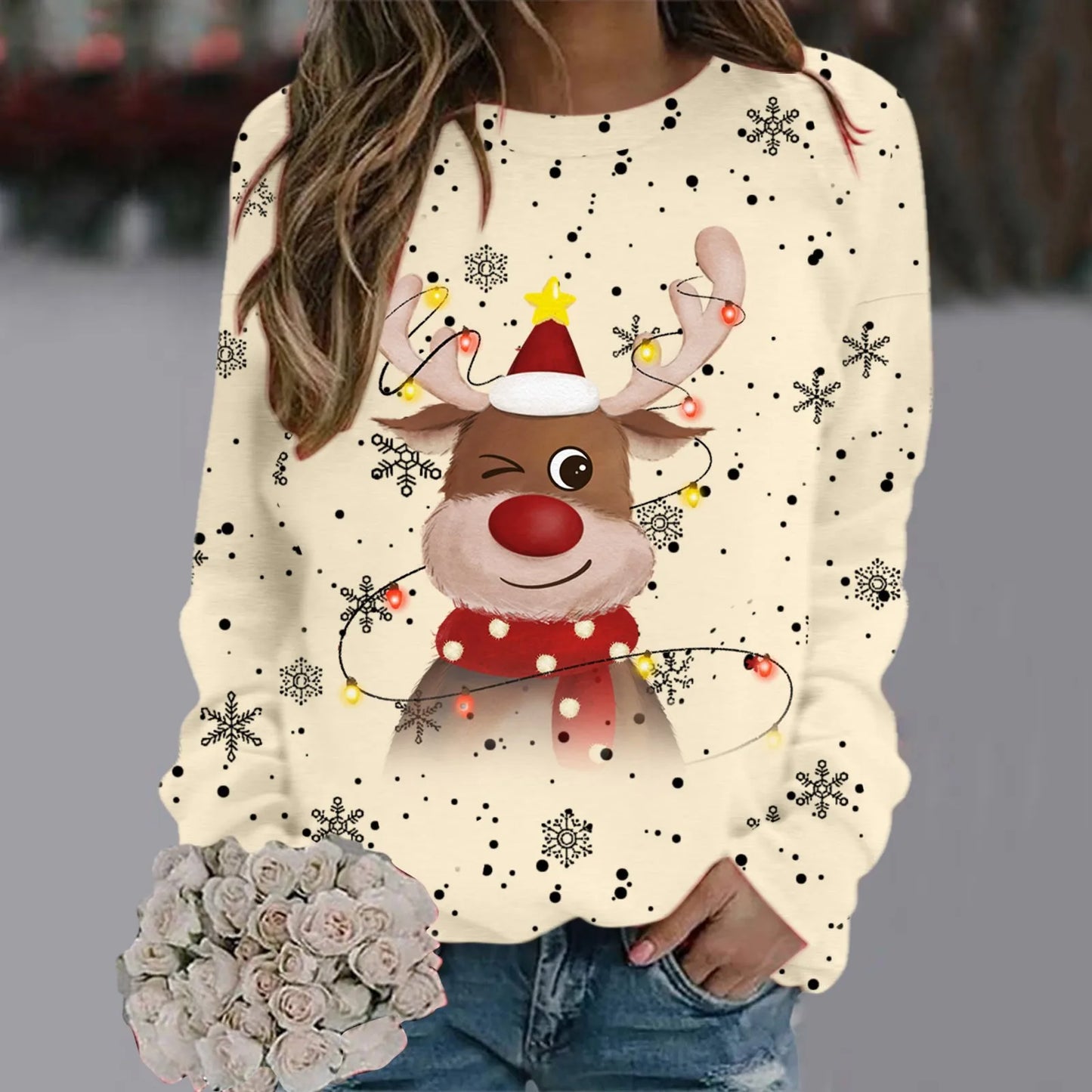 WW | Women's Christmas Sweater - Soft 3D Reindeer Design & Warm Comfort for the Holidays
