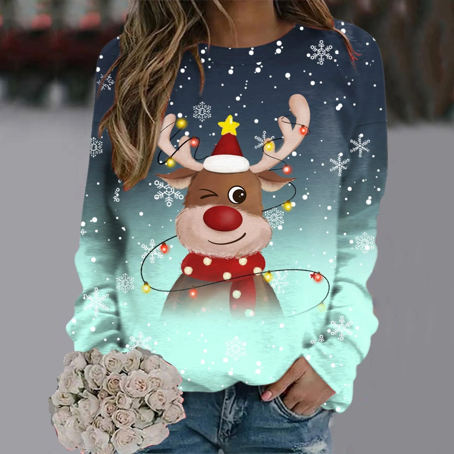 WW | Women's Christmas Sweater - Soft 3D Reindeer Design & Warm Comfort for the Holidays