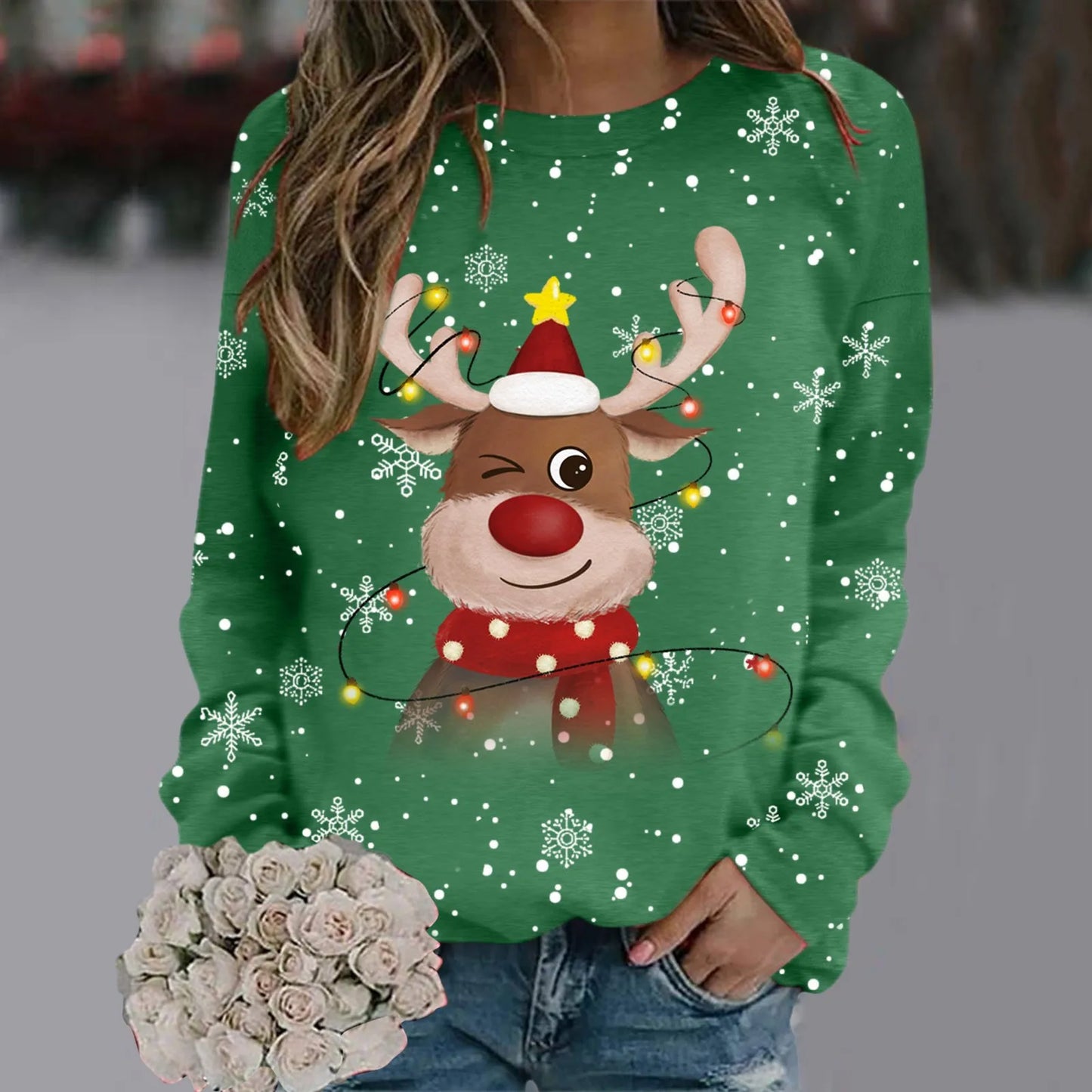 WW | Women's Christmas Sweater - Soft 3D Reindeer Design & Warm Comfort for the Holidays