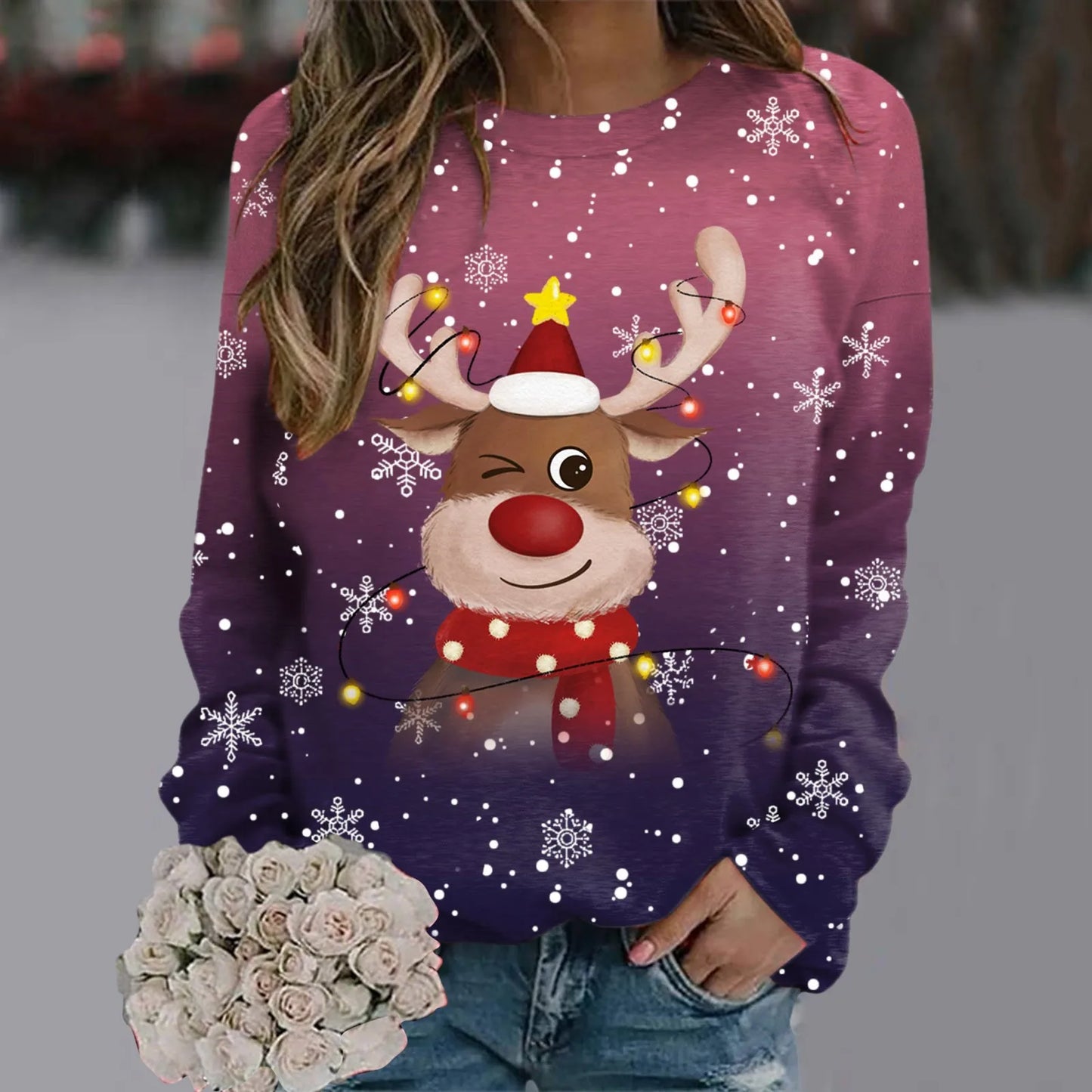 WW | Women's Christmas Sweater - Soft 3D Reindeer Design & Warm Comfort for the Holidays