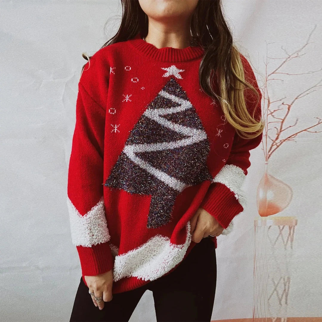 WW | Damen Mit Weihnachtsbaum - Lockere Passform Winterpullover