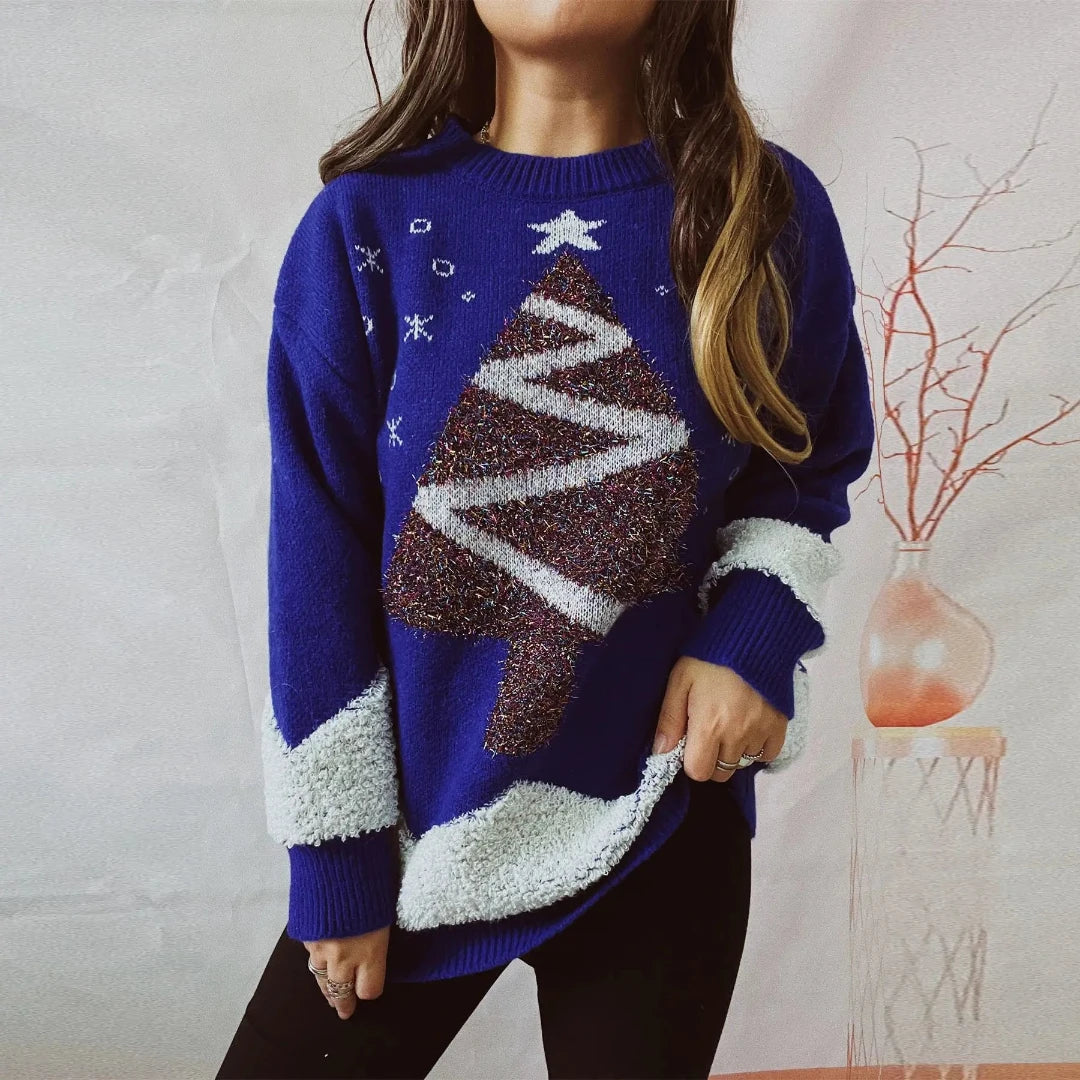 WW | Damen Mit Weihnachtsbaum - Lockere Passform Winterpullover