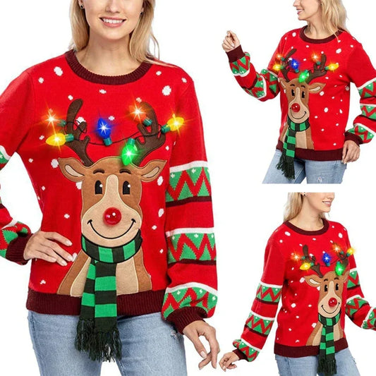 WW | Christmas Sweater with LED Lighting - Warm & Stylish Women's Sweater with Reindeer Pattern