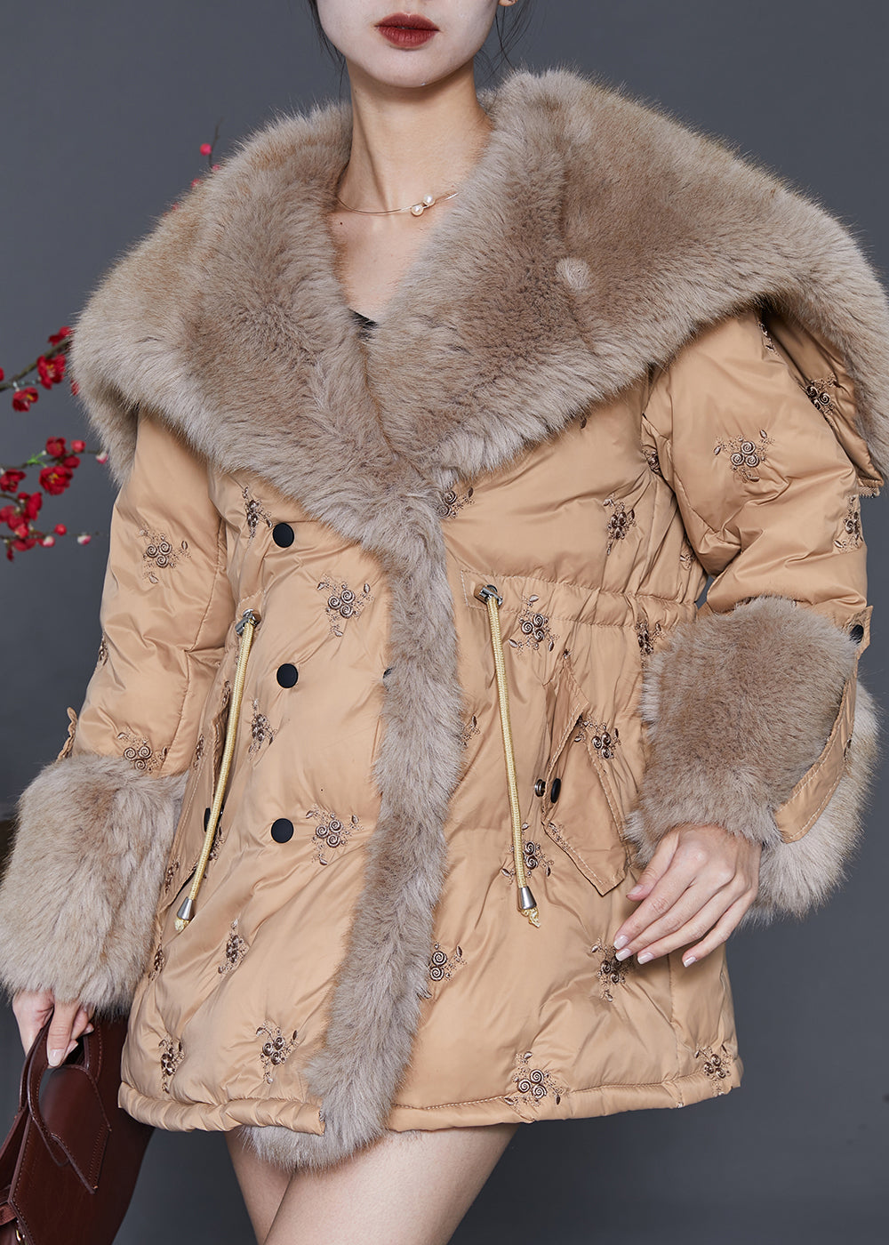 WW | Duck Feather Down Coats Fur Collar Embroidered Winter