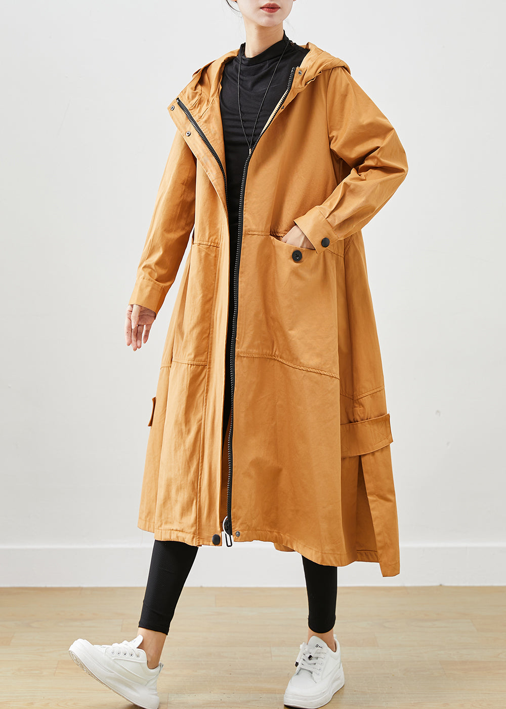 WW | Lockere Baumwoll-Trenchcoats mit Kapuze und Taschen