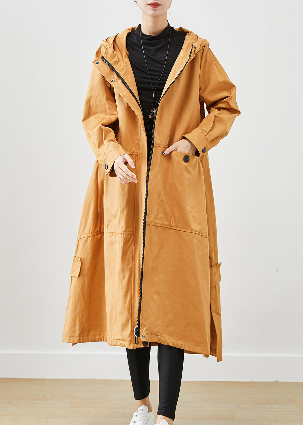 WW | Loose Cotton Hooded Trench Coats with Pockets