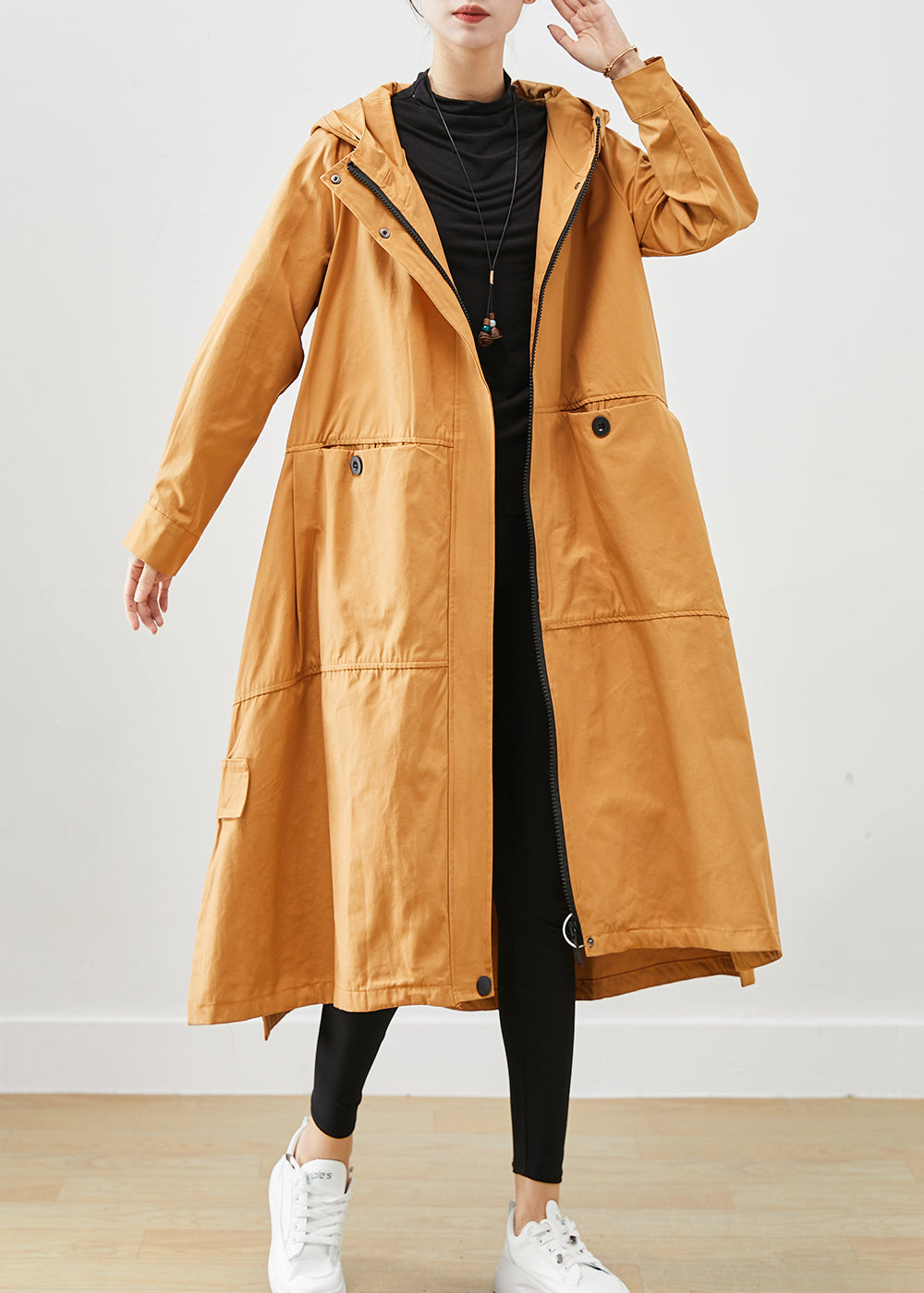 WW | Lockere Baumwoll-Trenchcoats mit Kapuze und Taschen