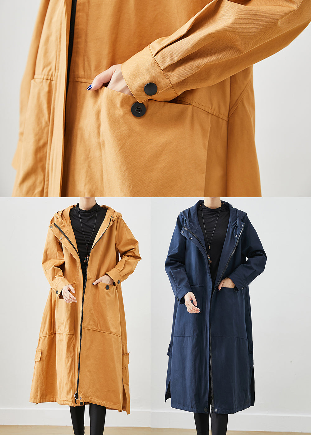 WW | Loose Cotton Hooded Trench Coats with Pockets