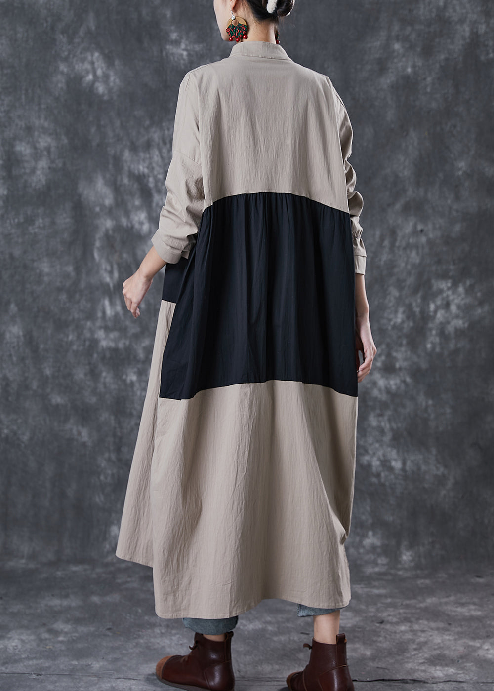 WW | Patchwork Cotton Trench Coats Stand-up Collar