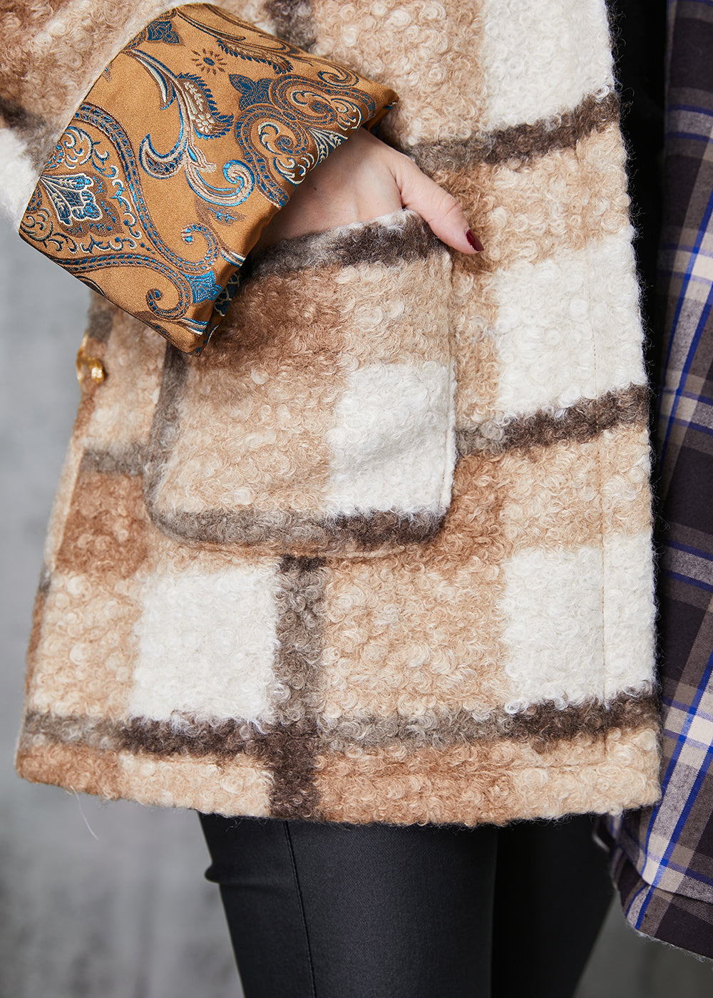 WW | Plaid Fine Cotton-Filled Wool Coats Chinese Button