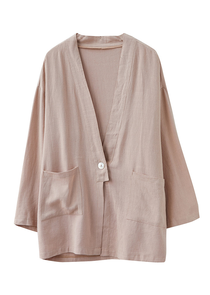WW | Pockets Patchwork Cotton Cardigan Coats V-Neck