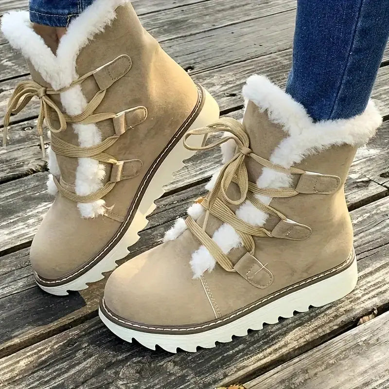 WW | Boots, Laced Platform Soft Sole Plush Lined Winter Boots