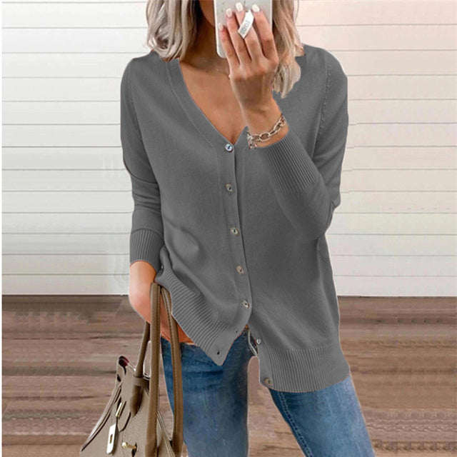 WW | Damen Strickcardigan mit V-Ausschnitt und Knopfschluss