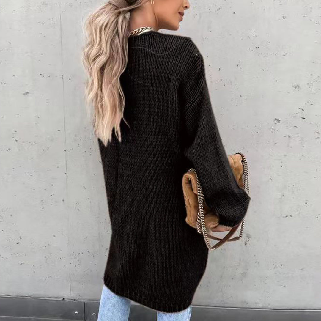 WW | Damen Langer Cardigan mit Langen Ärmeln und Offener Vorderseite