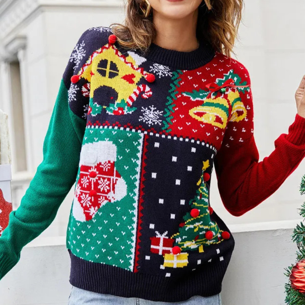 WW | Weihnachtspullover Damen - Fröhlicher Strick-Weihnachtspullover