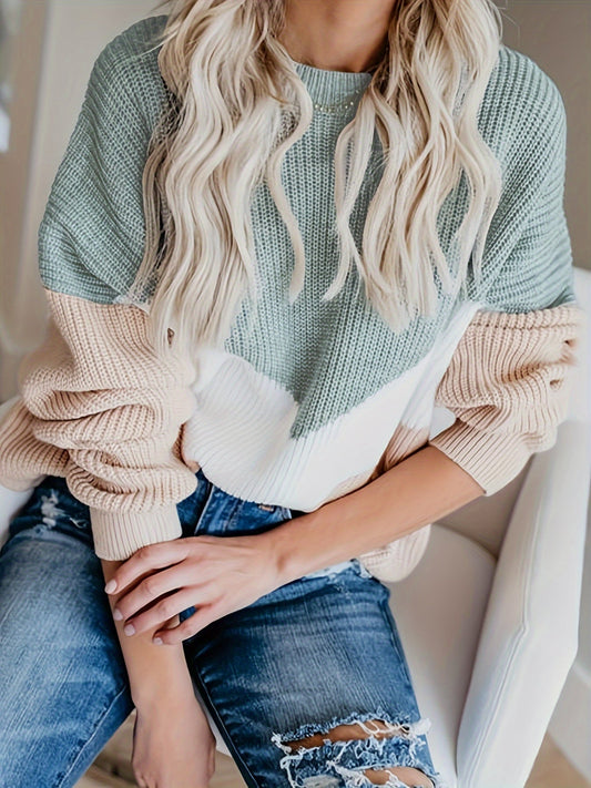 WW | Damen Farbblock Rippstrickpullover
