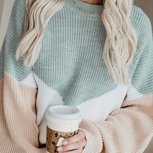 WW | Damen Farbblock Rippstrickpullover