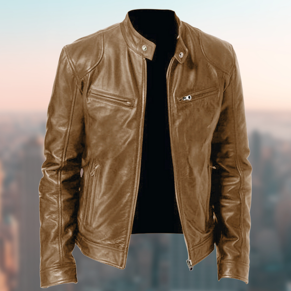 WW | Elegant Vegan Leather Jacket with Practical Pockets for Men - Ideal for All Seasons