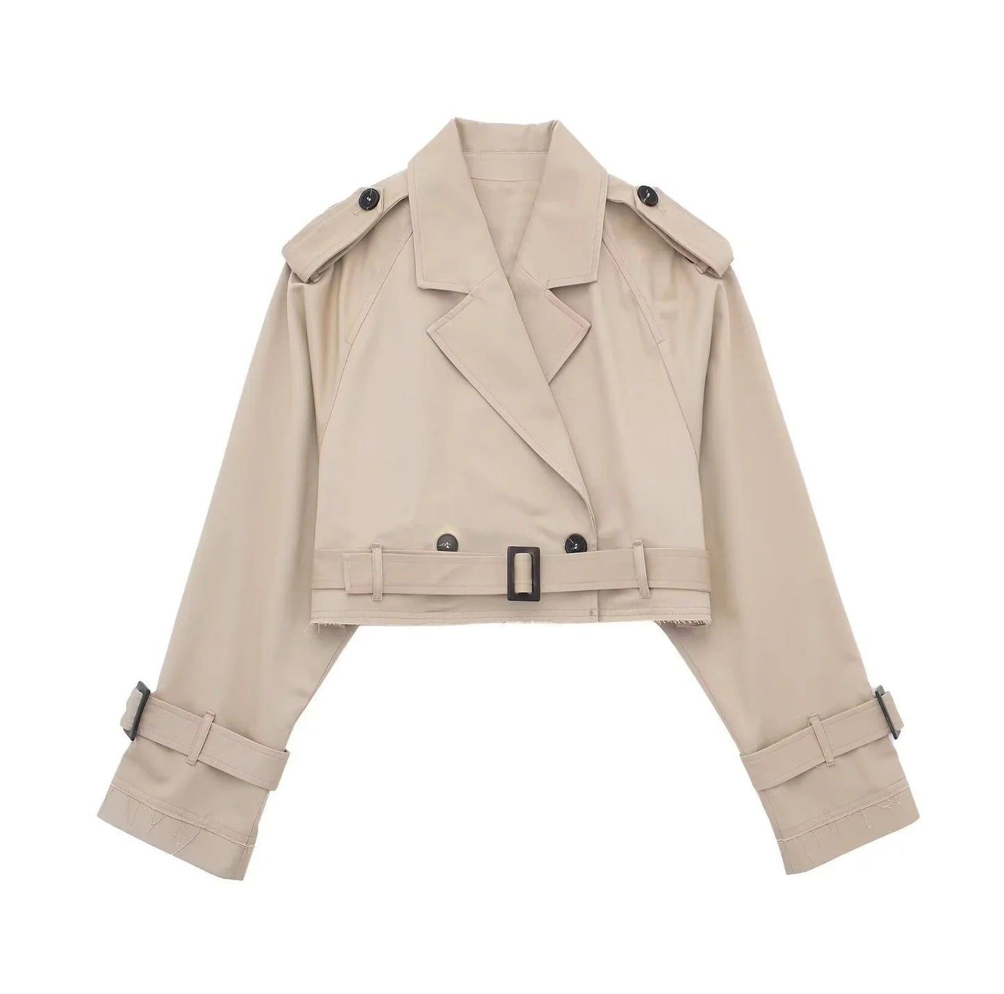 WW | Trench Jäckchen Gürtel Doppelgeknöpft Kurze Trenchcoat Damenjacke